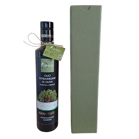 Confezione da 1 bottiglia in cartone verde - Saxētum - Olio di oliva extravergine 100% italiano