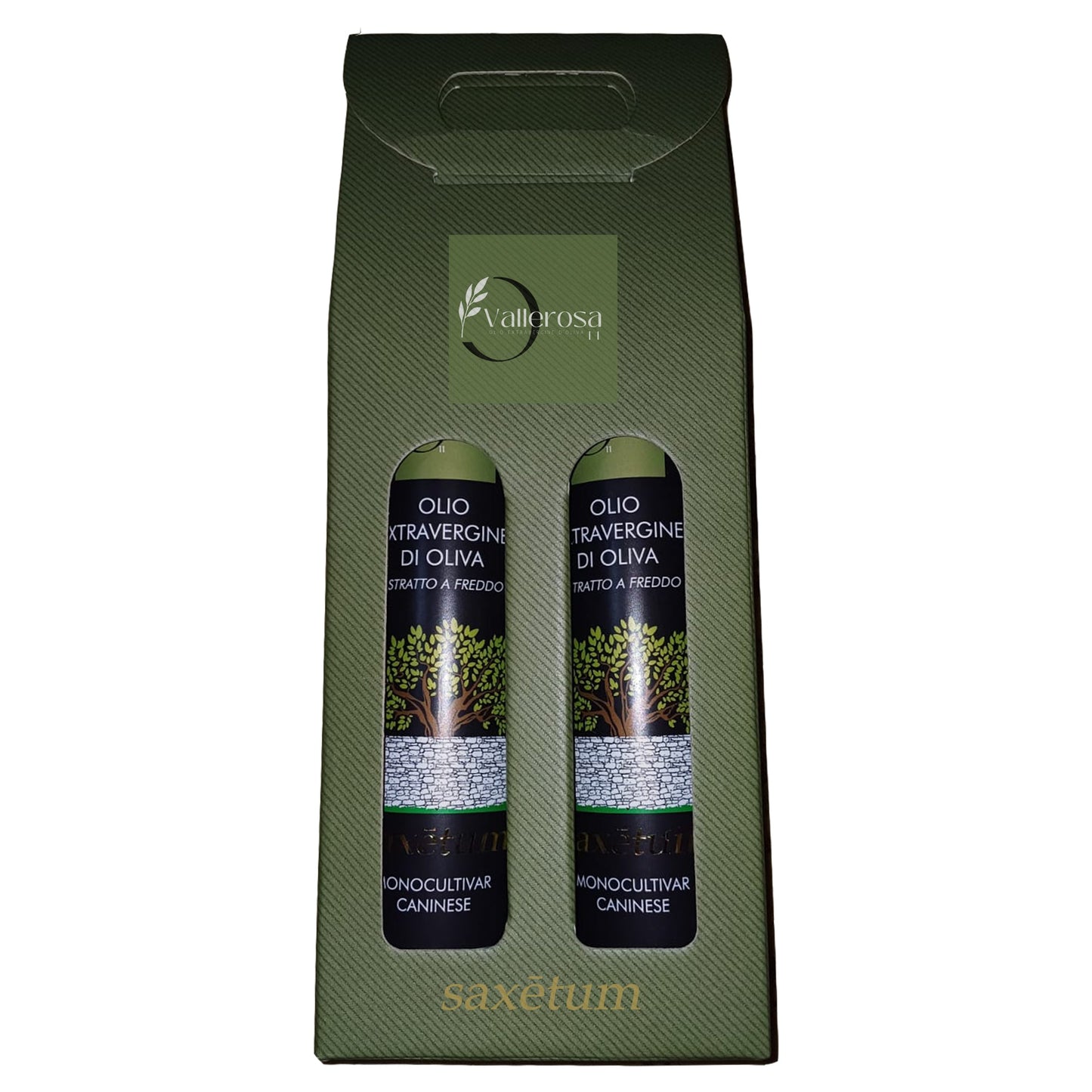 Pack of 2 bottles in green cardboard - Saxētum - 100% Italian extra virgin olive oil 